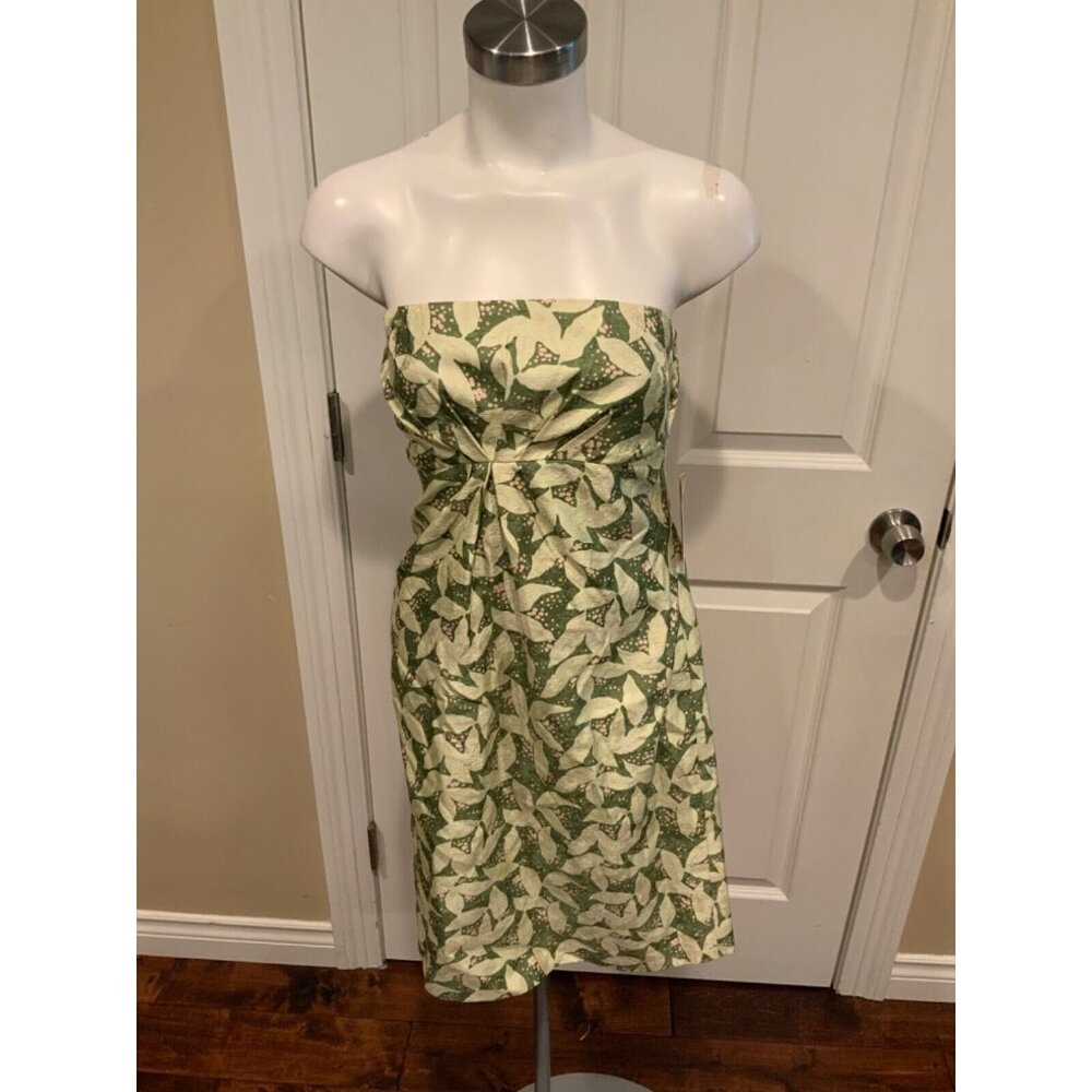 Tracy Reese Green Leaf Patterned Strapless Dress, Size 10